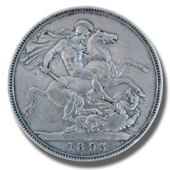 1893 United Kingdom Victoria Veiled Head Full Crown Silver Coin